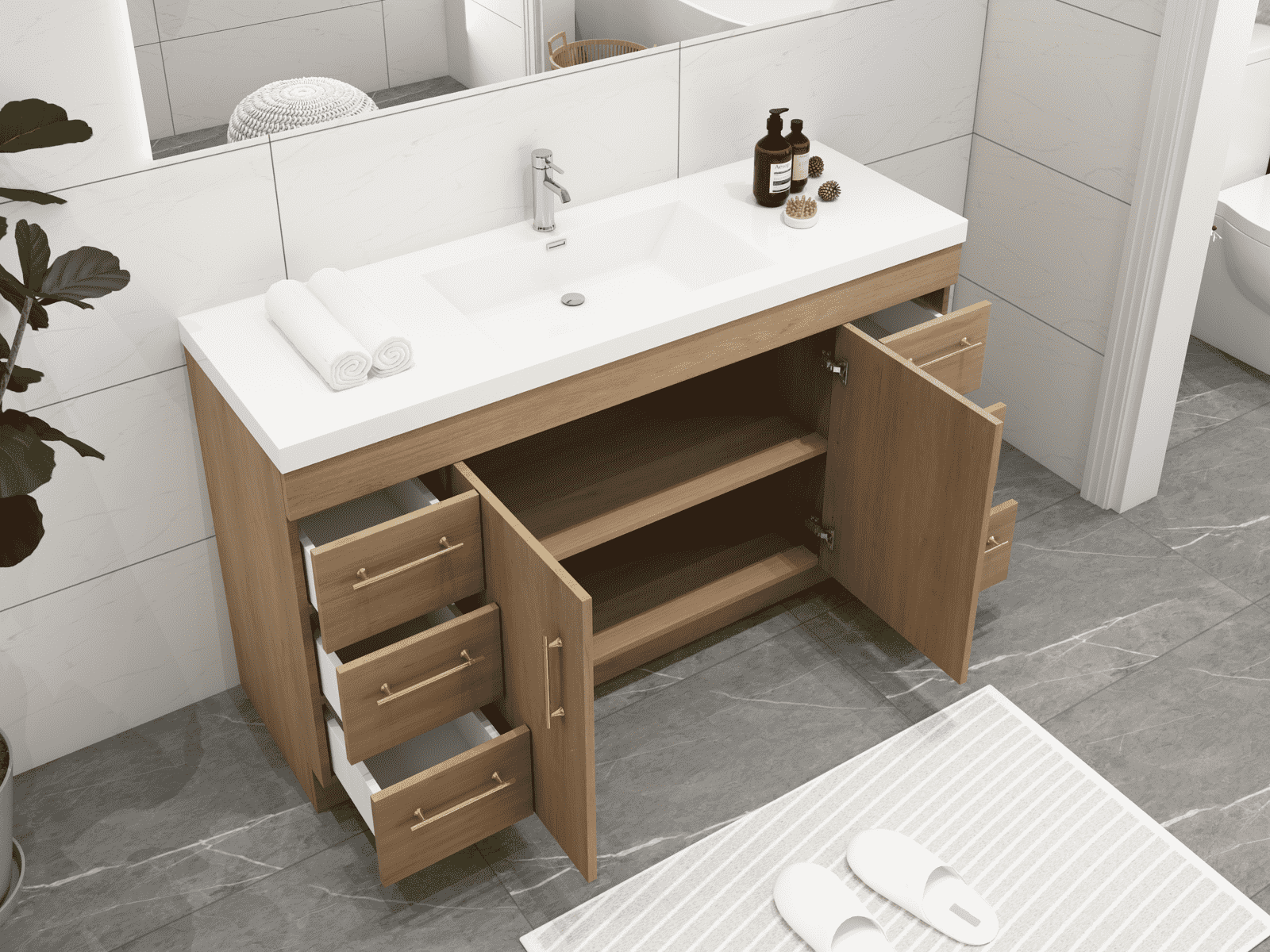 Elsa 60" Freestanding Bathroom Vanity with Reinforced Acrylic Sink in White Oak | Better Vanity
