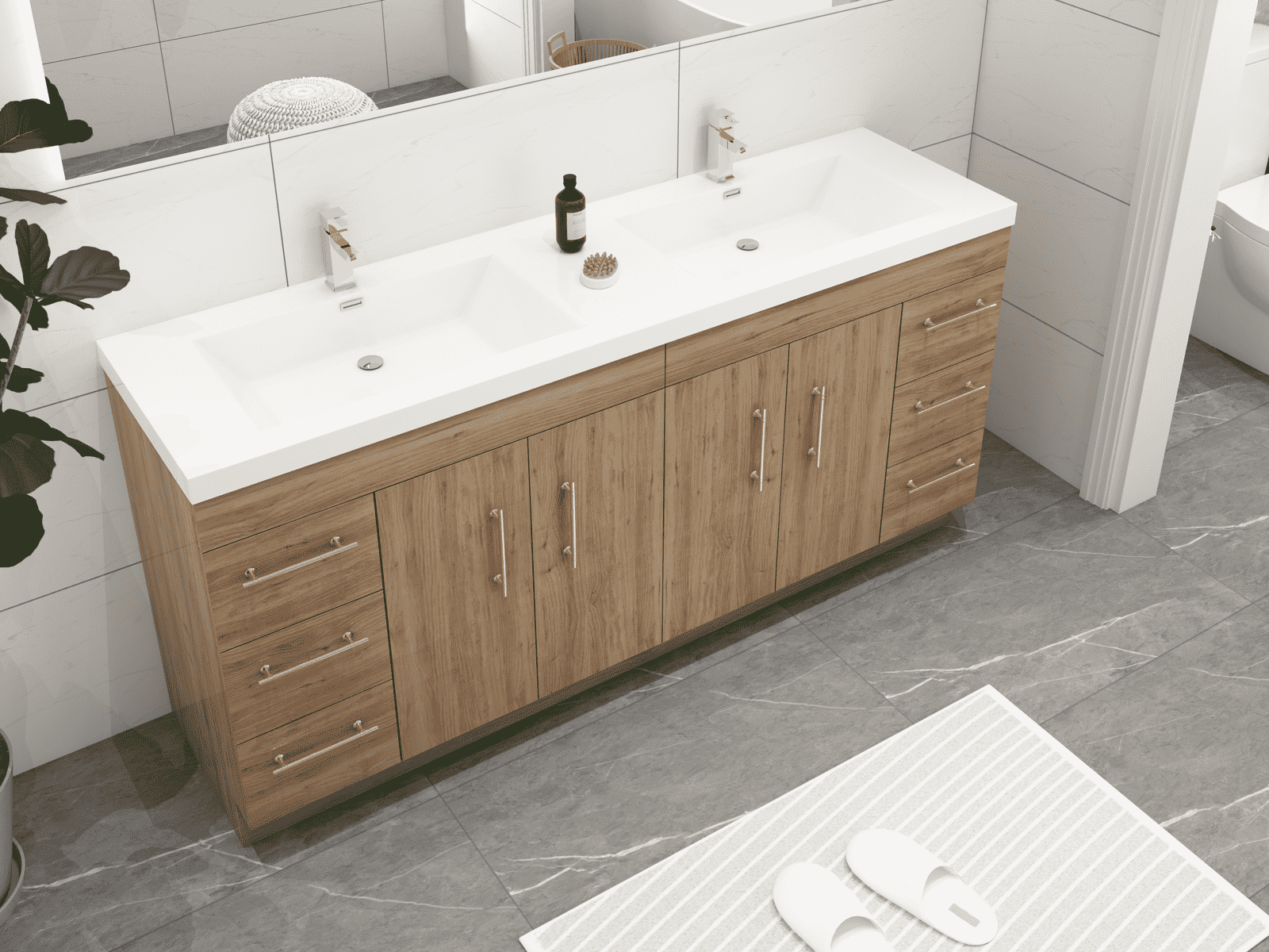 Elsa 72" Freestanding Bathroom Vanity with Reinforced Acrylic Double Sink in Natural Oak | Better Vanity