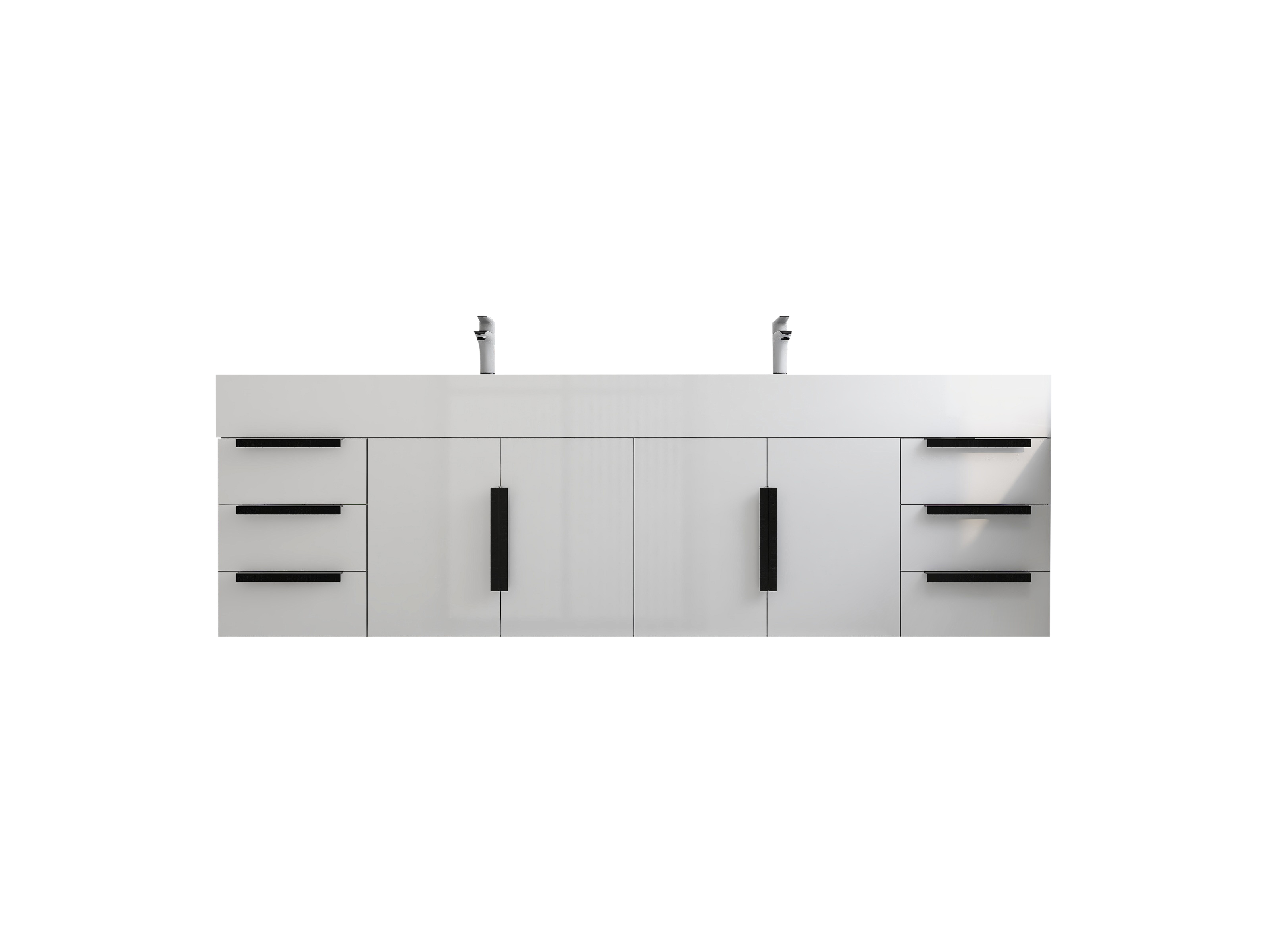 Bethany 72" Wall-Mounted Floating Bathroom Vanity with Reinforced Acrylic Double Sink in Gloss White with Black Handles | Better Vanity Bath Vanities