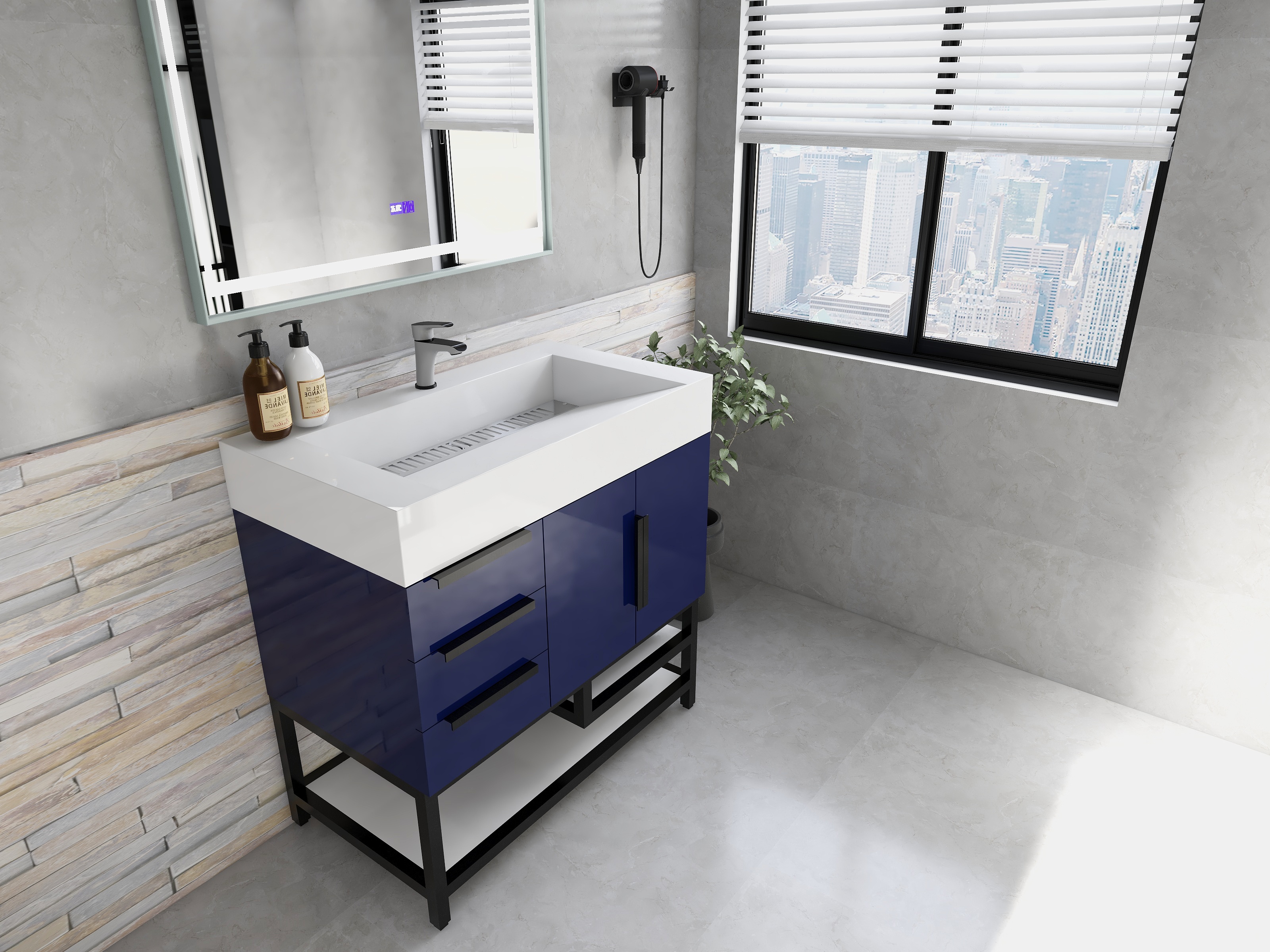 Bethany 36" Freestanding Bathroom Vanity with Reinforced Acrylic Sink in Night Blue Gloss with Black Handles | Better Vanity Bath Vanities
