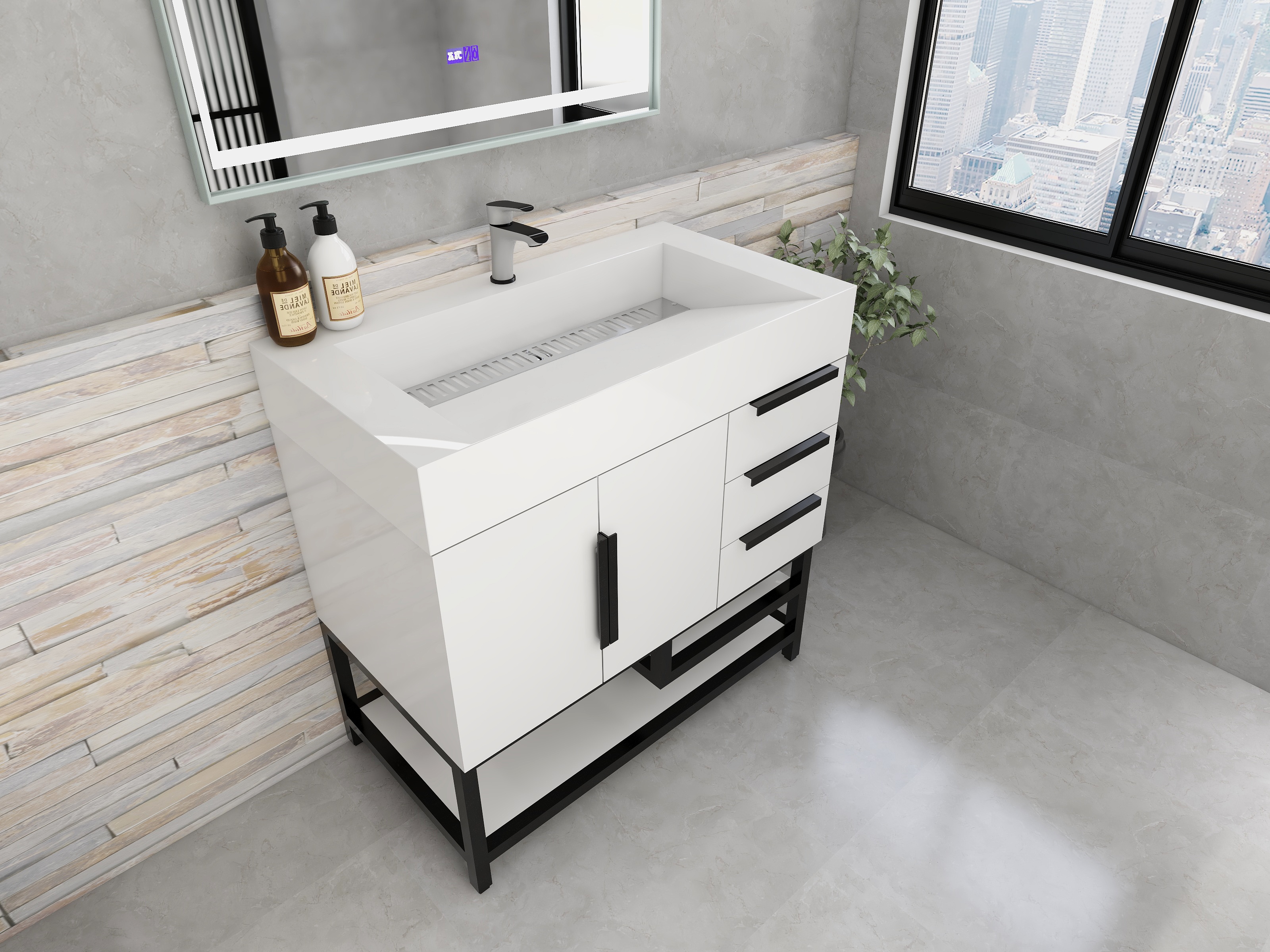 Bethany 36" Freestanding Bathroom Vanity with Reinforced Acrylic Sink in Gloss White with Black Handles | Better Vanity Bath Vanities