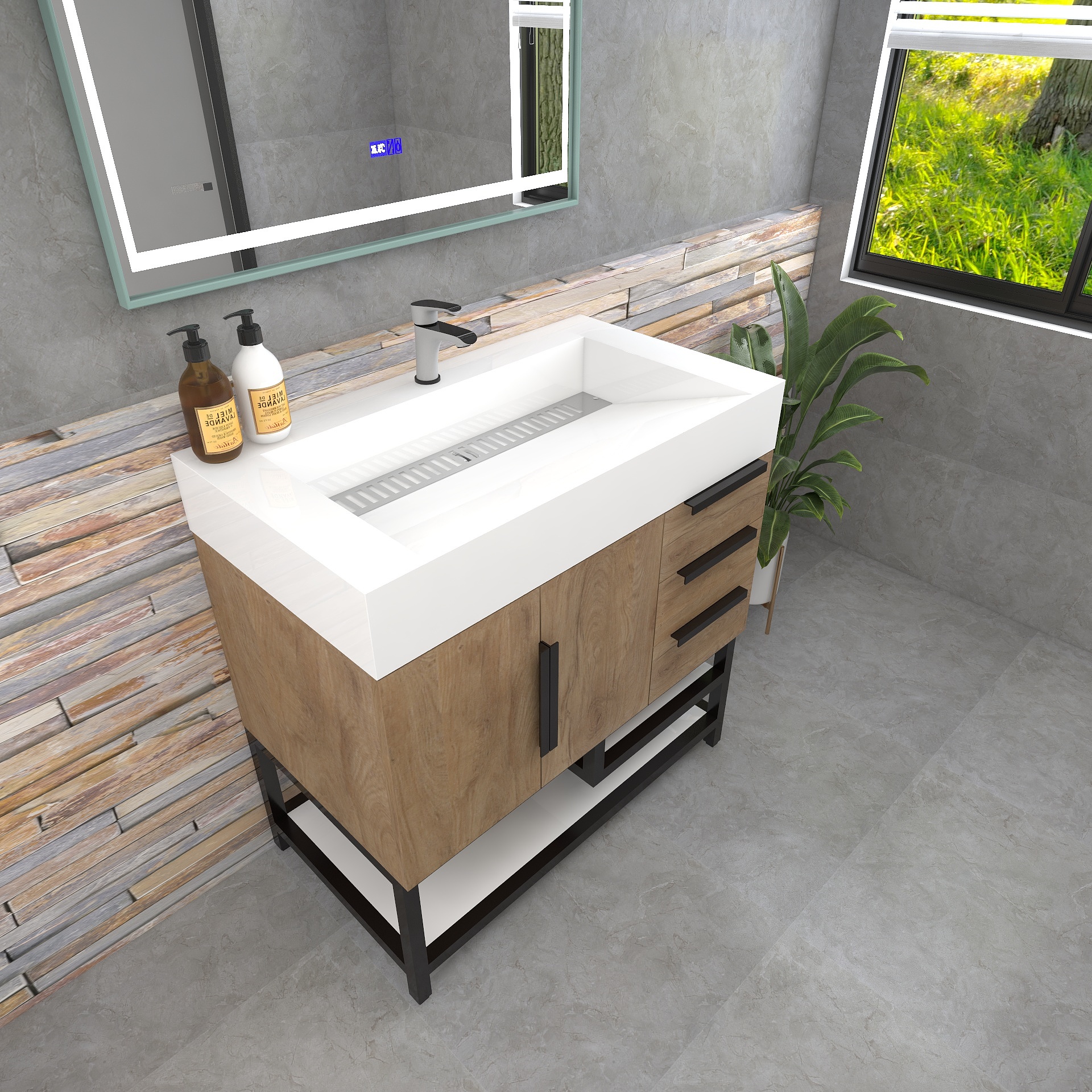 Bethany 36" Freestanding Bathroom Vanity with Reinforced Acrylic Sink in White Oak with Black Handles | Better Vanity Bath Vanities
