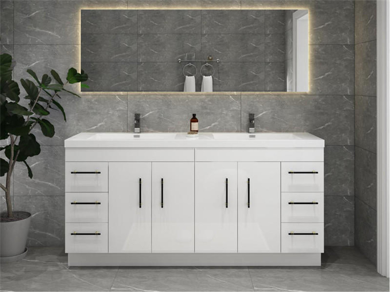 Elsa 72" Freestanding Vanity in Glossy White with Double Sink