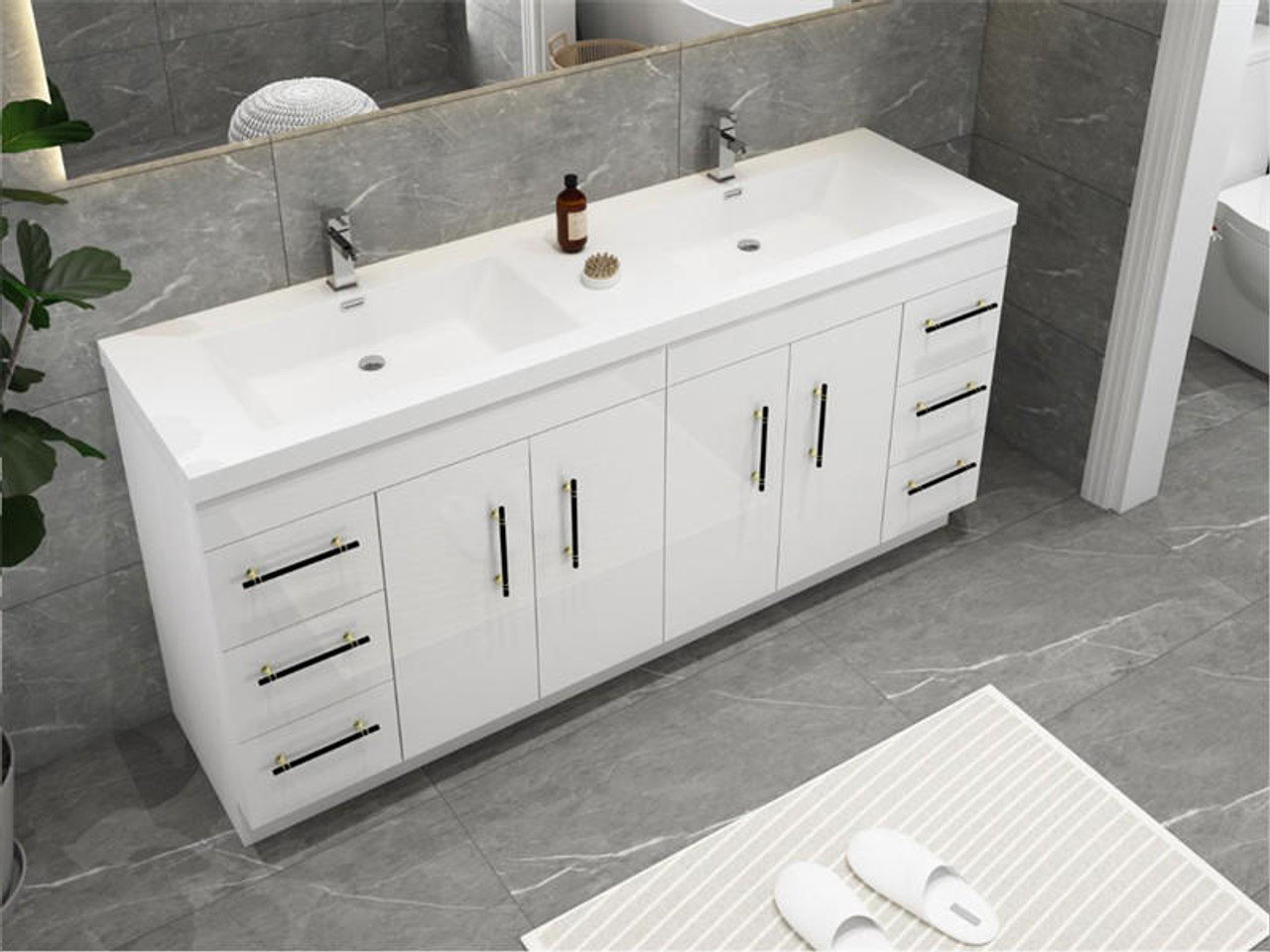 Elsa 72" Freestanding Vanity in Glossy White with Double Sink