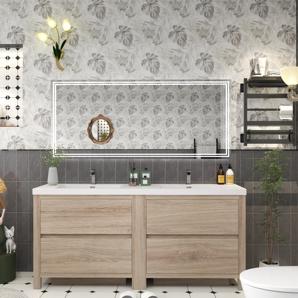 Louis 72" Solid Wood Freestanding Bathroom Vanity with Double Sink in White Oak | Better Vanity Solid Wood Floating Vanities